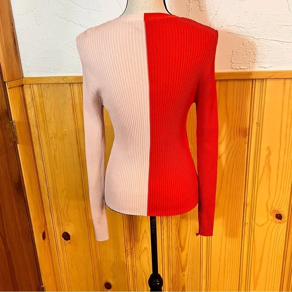 STAUD Color Block Ribbed Knit V-Neck Cargo Cardigan Sweater Sz-M - Picture 4 of 9